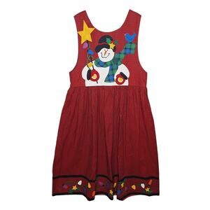 VTG Christmas Jumper Midi Dress Gingham L Handmade Cottagecore Snowman Country